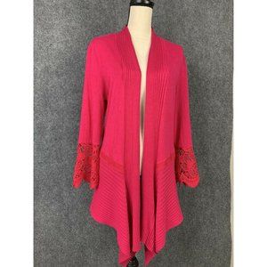 International Concepts Open Cardigan Women M Bright Pink Crochet Bell Sleeves
